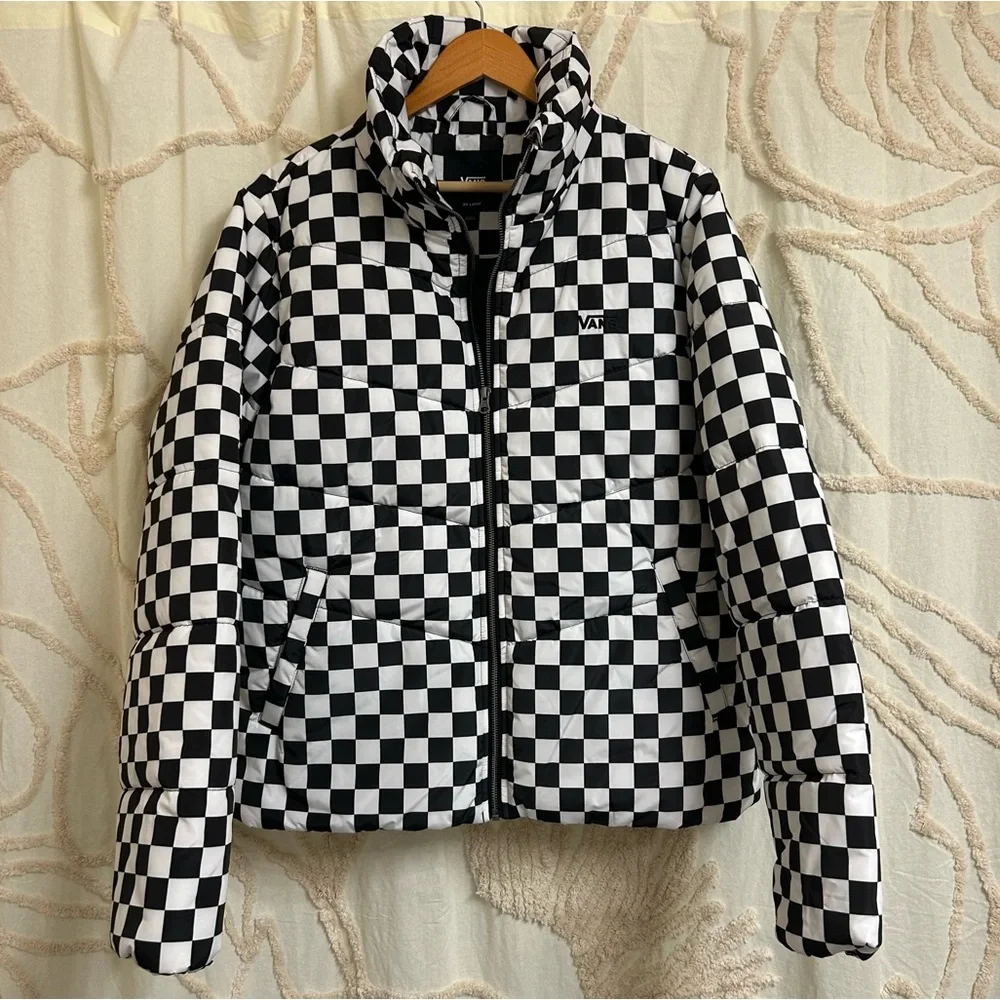 NWOT Vans Foundry Print MTE Black & White Checkerboard Print Puffer Jacket - Picture 10 of 16